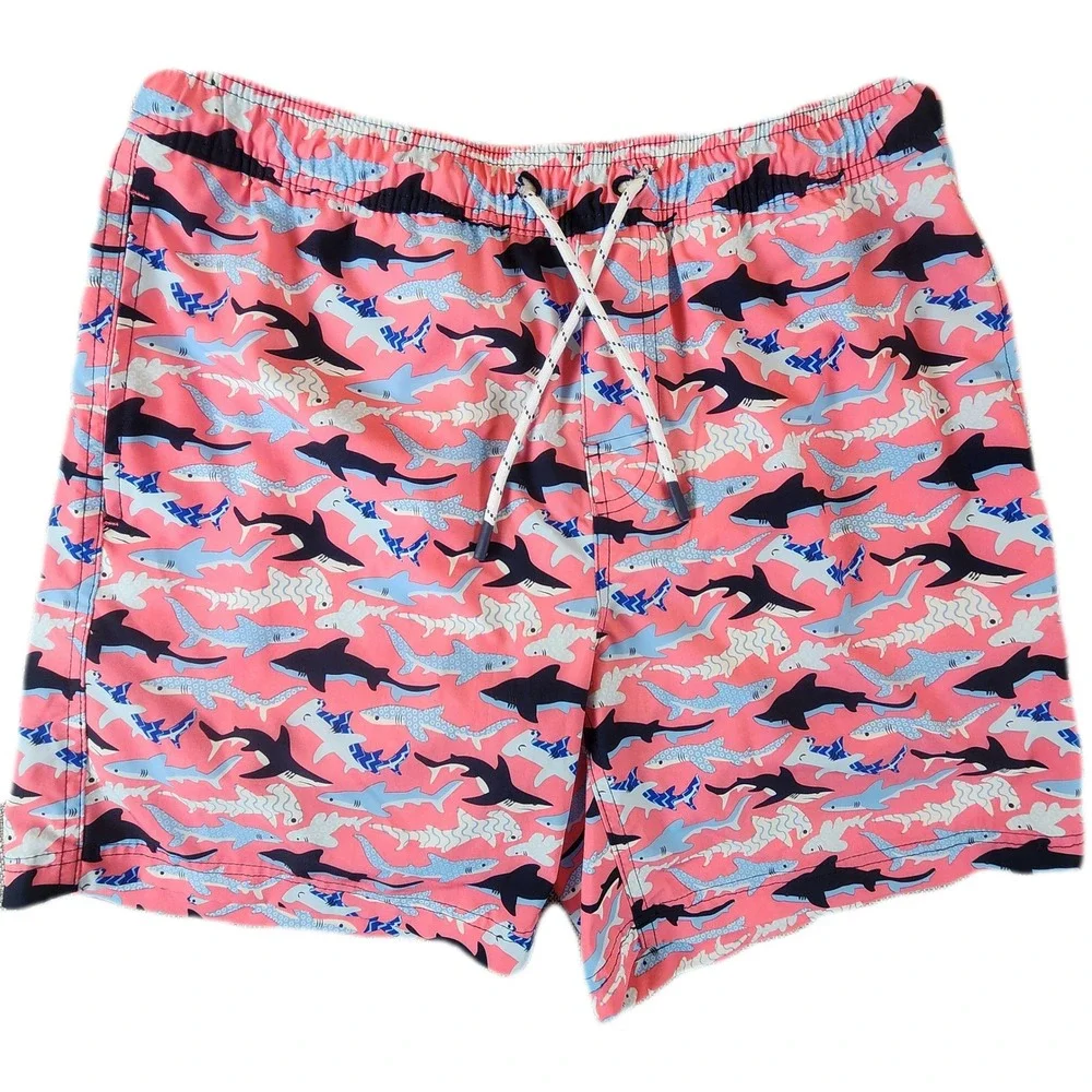 Member's Mark Mens M Resort Swim Trunk Pink Shark Board Shorts Beachwear